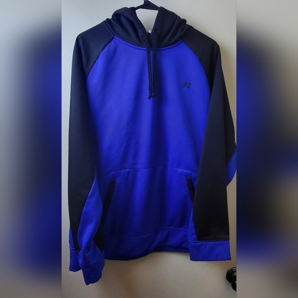 Vtg."Russell" Y2k Men's Black And Blue Hoodie Sweat Shirt Size ( Large)